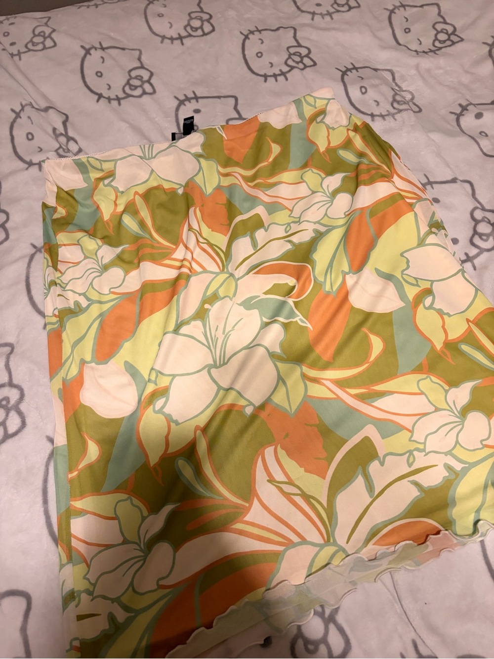 Forever 21 Floral Skirt in Green, Orange & Cream